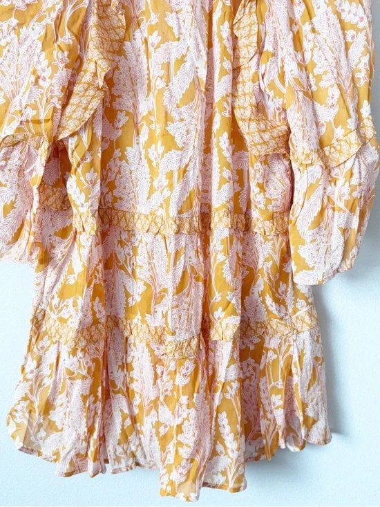 Anthropologie Mia Tiered Boho Ruffle Peasant Tunic Top - Yellow Floral - Picture 12 of 12